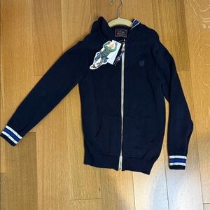 Scotch Shrunk Navy Kids Hoodie with Striped Cuffs
